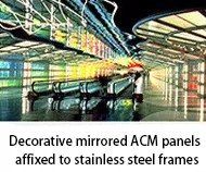 Decorative mirrored ACM panels affixed to stainless steel frames