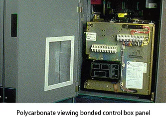 Polycarbonate viewing bonded control box panel